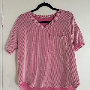 Altar'd State Pink Textured V-Neck Tee
